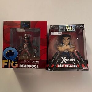 NIB Q FIG Marvel Deadpool and Metal Die Cast Wolverine Collectible Figures